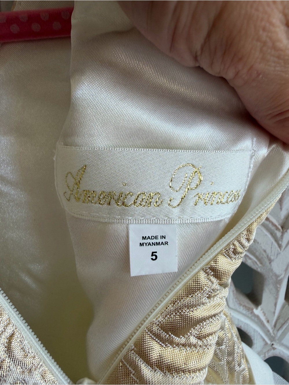 American Princess Girls Size 5 Gold Ivory Tulle Formal Dress - Picture 3 of 7